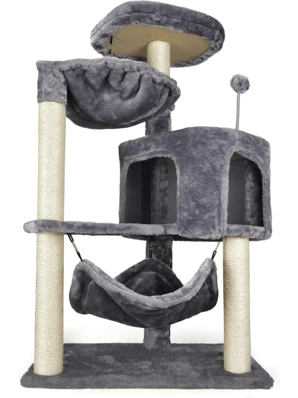 Cozy Cat Tree with Condo & Large Hammock - Grey, Perfect for Play & Relaxation